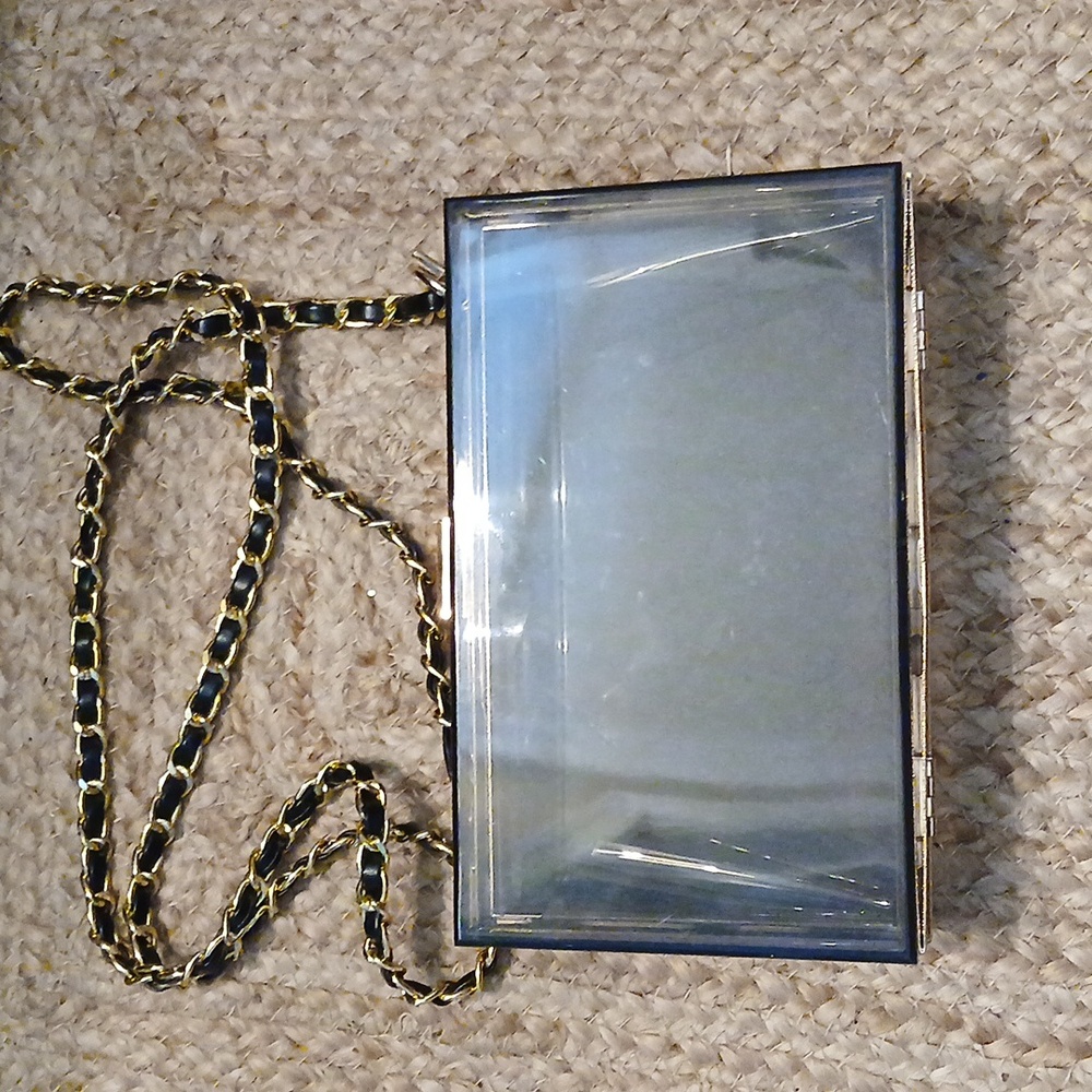 Clear Acrylic Purse with Gold Black Chain